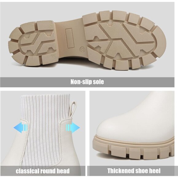 Women's Apricot Chelsea Platform Ankle Boots Fashion Chunky Heel - Picture 3 of 7